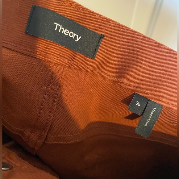 Theory Tech Raffi Compact Straight Slim Fit Ponte Pants in Burnt Orange - Picture 8 of 9